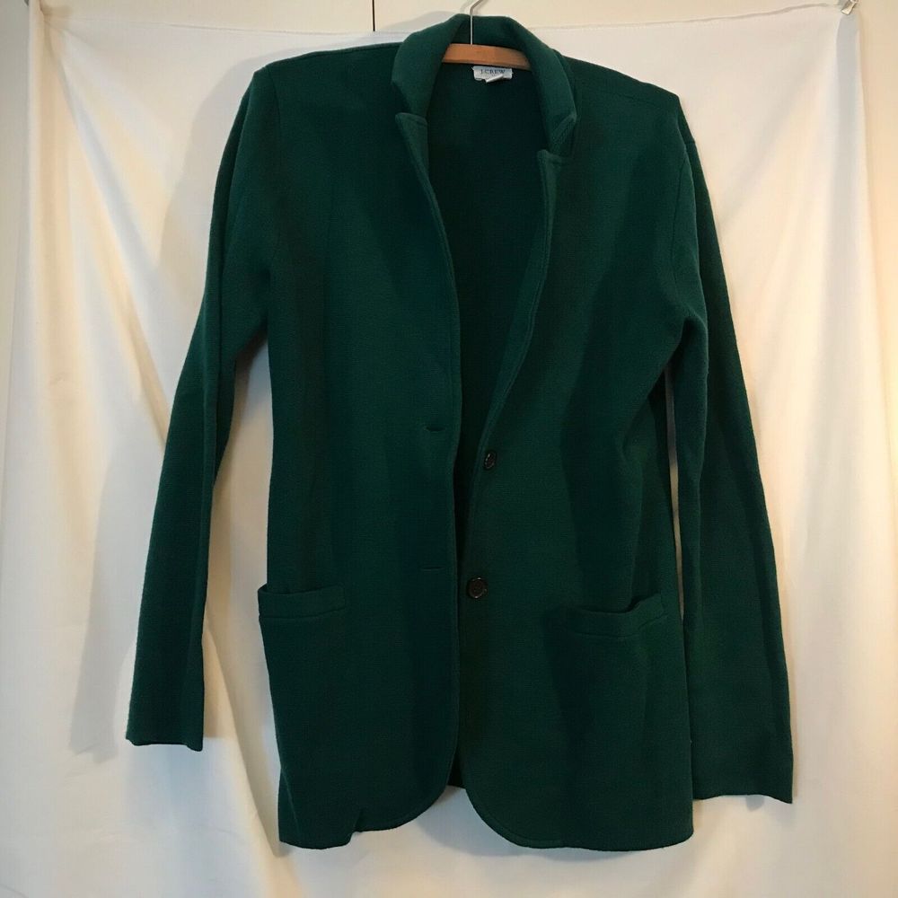 J Crew Sweater Blazer Knit Jacket Cotton Academic Green Emerald Teal Womens S